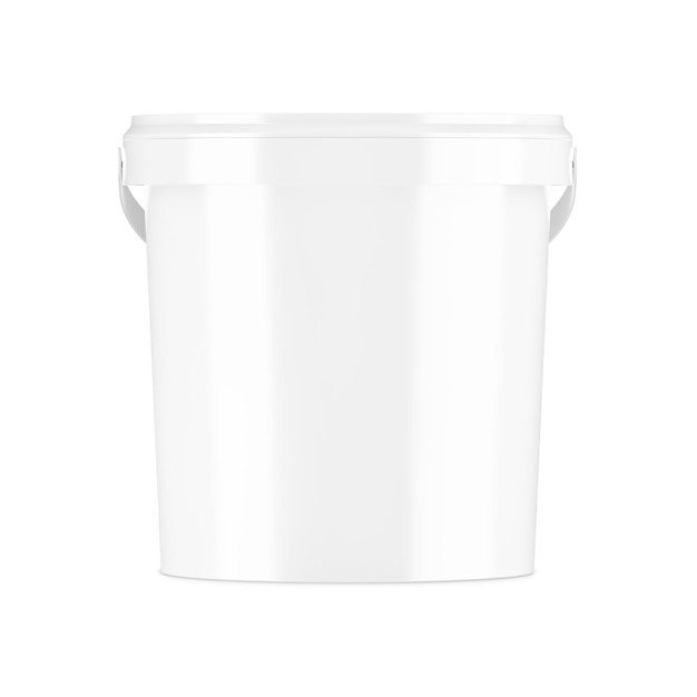 Una imagen de un cubo de plástico blanco aislado sobre un fondo blanco