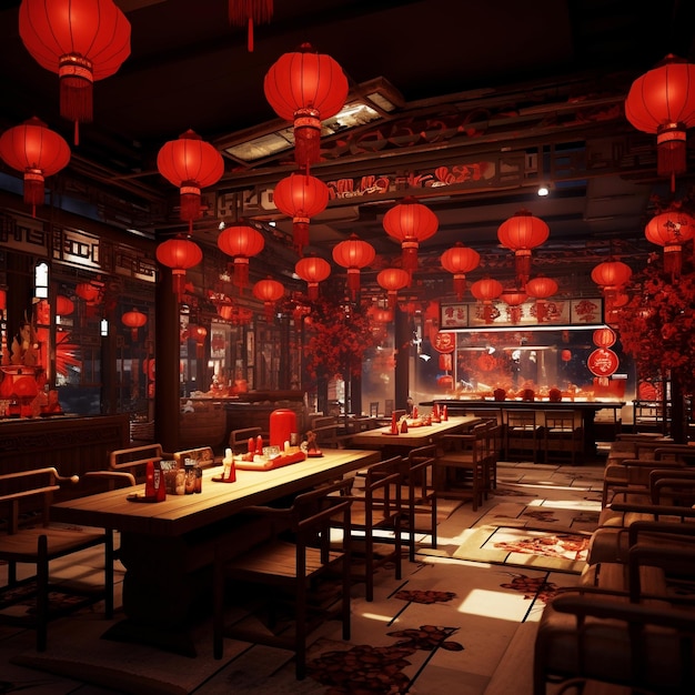 Imagen de decoración al aire libre del restaurante del año nuevo chino