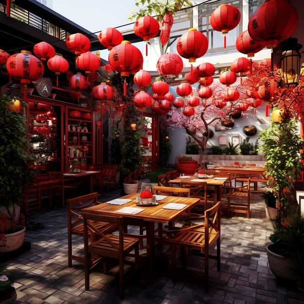 Imagen de decoración al aire libre del restaurante del año nuevo chino