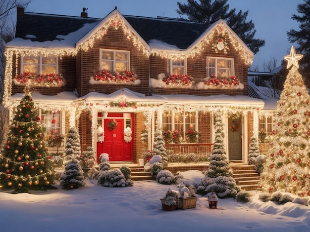 Imagen de la decoración de la casa afuera en navidad