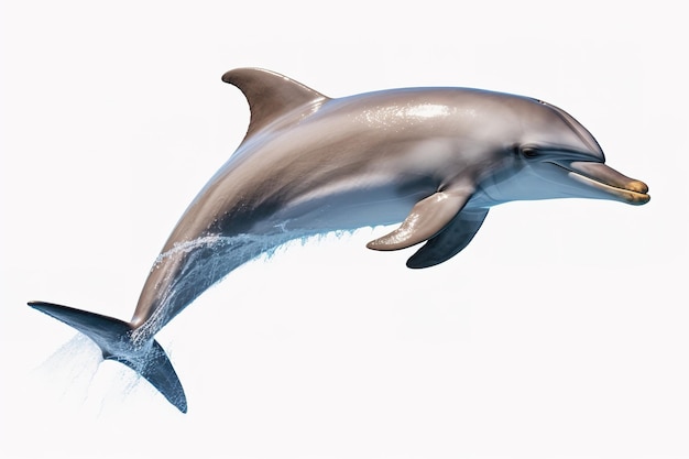 Imagen de delfín nariz de botella en fondo blanco Animales submarinos Ilustración IA generativa