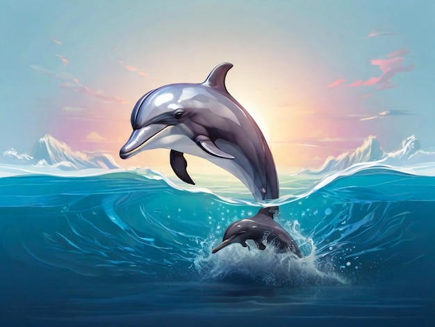 una imagen de delfines y la puesta de sol