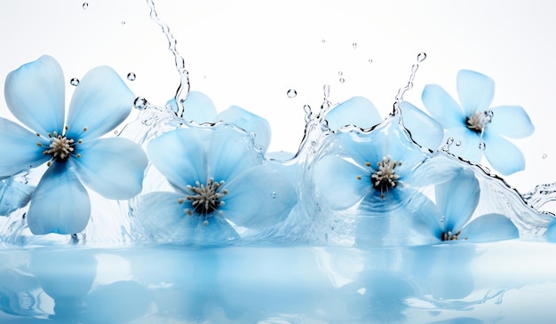 Imagen delicada y fresca de flores azules en el agua generada por IA