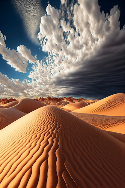 Imagen de un desierto con nubes en el cielo ai generativo.