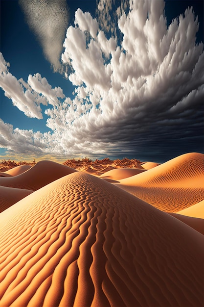 Imagen de un desierto con nubes en el cielo ai generativo.