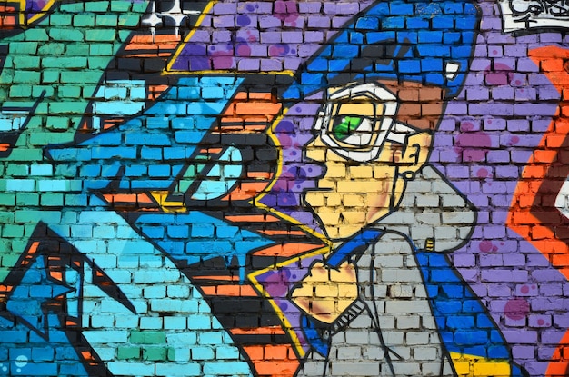 Imagen detallada del dibujo de graffiti a color Fondo Arte callejero fondo con un personaje pintado Parte de la obra maestra colorida de los artistas profesionales de graffit