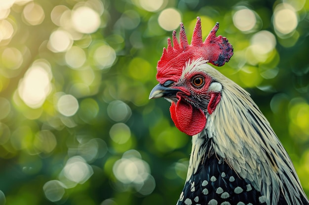 Foto imagen detallada de un gallo con peine rojo vibrante perfecto para proyectos relacionados con granjas o animales
