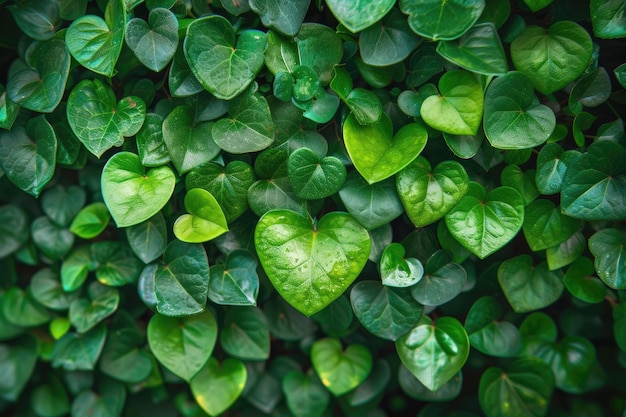 Una imagen detallada de hojas verdes en forma de corazón que simbolizan la naturaleza y la salud