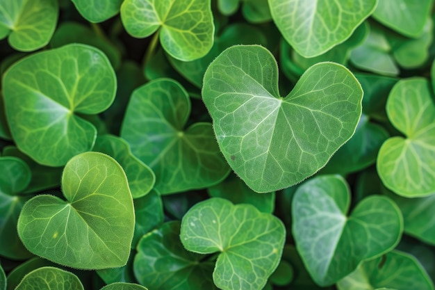 Una imagen detallada de hojas verdes en forma de corazón que simbolizan la naturaleza y la salud