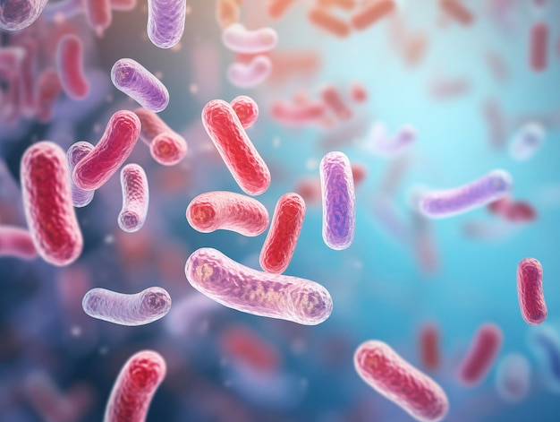 Imagen detallada de lactobacterias aisladas en un fondo neutro de gradiente