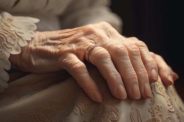 Imagen detallada de las manos de una mujer anciana