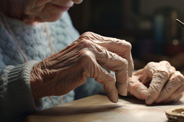 Imagen detallada de las manos de una mujer anciana