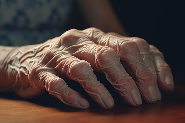 Foto imagen detallada de las manos de una mujer anciana