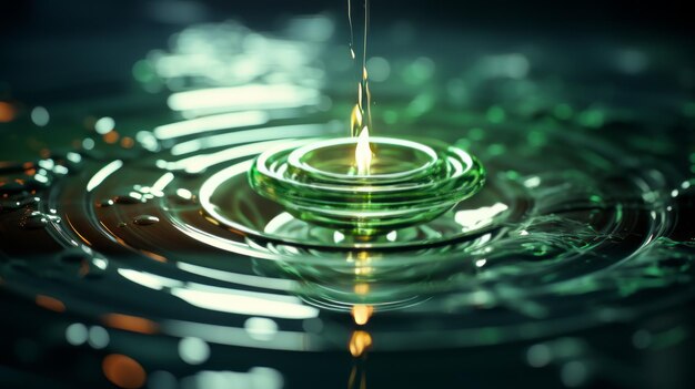 Foto una imagen detallada de una sola gota de agua cayendo en una piscina de agua creando ondas concéntricas