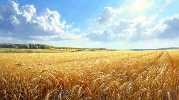 imagen detallada y vibrante de un vasto campo de trigo capturando la esencia de un sereno