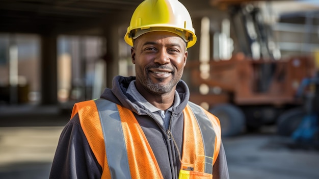 Imagen del Día del Trabajo Retrato de un trabajador de la construcción sonriente