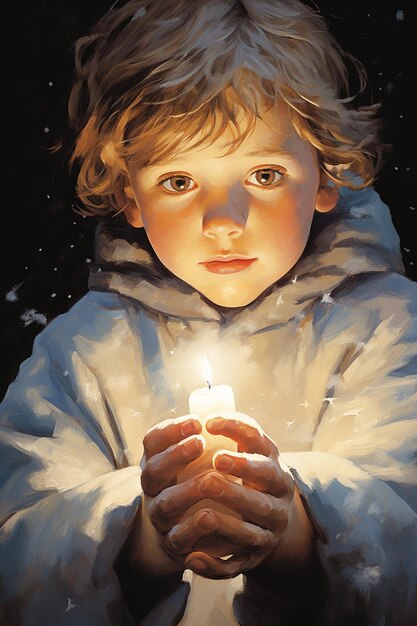 Foto imagen del día de las velas que muestra un primer plano de la mano de un niño colocando una vela creada con ia generativa