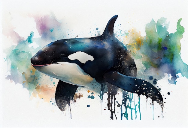 Imagen de un dibujo en acuarela de una IA generativa de orca