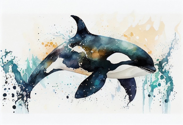 Imagen de un dibujo en acuarela de una IA generativa de orca