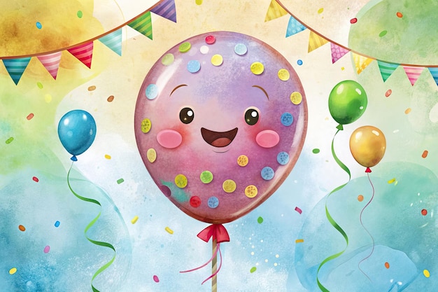 una imagen de dibujos animados de un globo con las palabras feliz cumpleaños en él