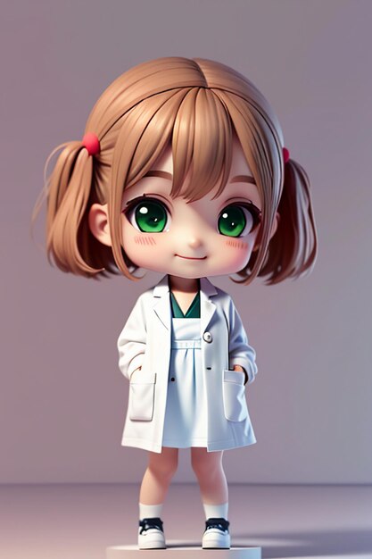 Una imagen de dibujos animados de un médico con una bata blanca con hermosos ojos grandes modelado 3D estilo anime