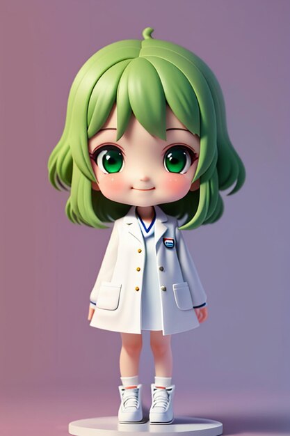 Una imagen de dibujos animados de un médico con una bata blanca con hermosos ojos grandes modelado 3D estilo anime