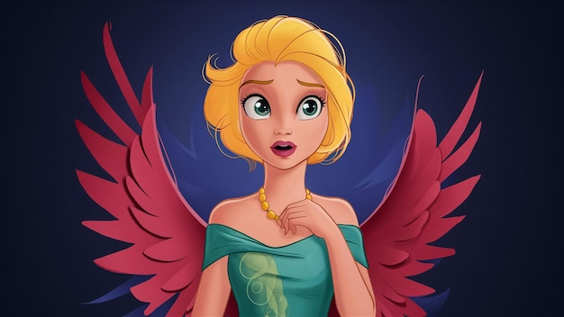 una imagen de dibujos animados de una mujer con alas que dice ángel