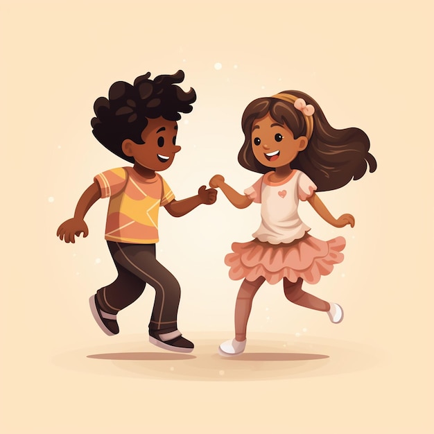 Foto una imagen de dibujos animados de un niño y una niña corriendo con las manos juntas