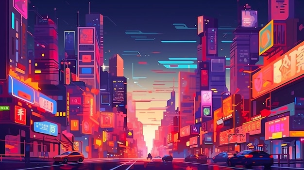 Una imagen de dibujos animados del paisaje de la ciudad futurista