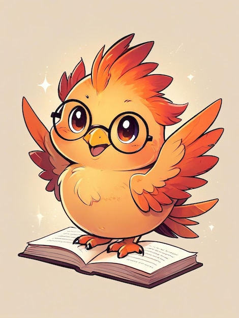 una imagen de dibujos animados de un pájaro rojo con gafas leyendo un libro