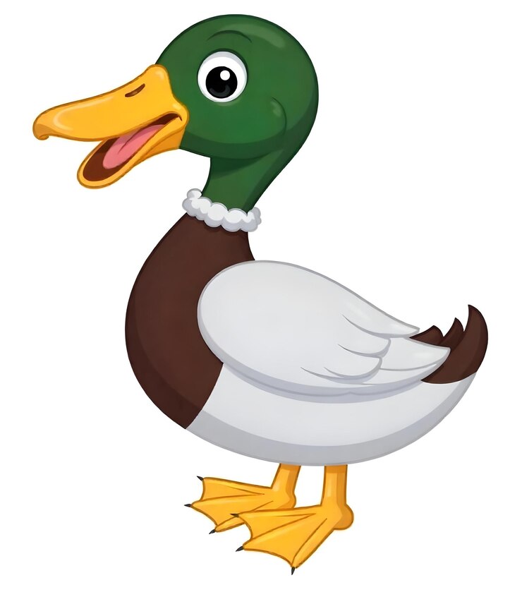 una imagen de dibujos animados de un pato con una cabeza verde y un fondo blanco