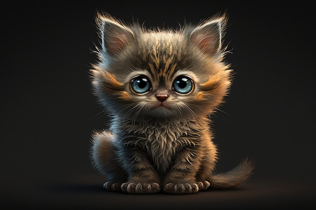 Una imagen de dibujos animados de un pequeño gatito como un personaje animal IA generativa