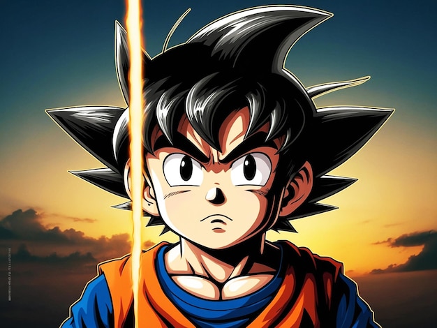 una imagen de dibujos animados de un personaje de anime con una camisa naranja y azul