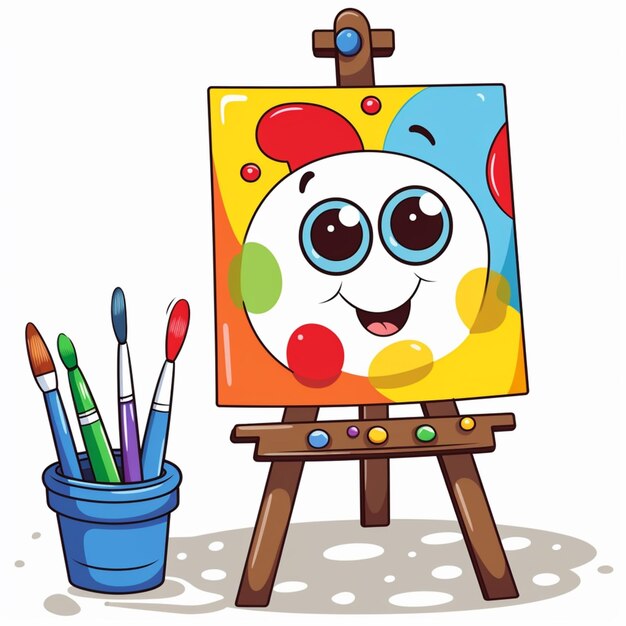 Foto imagen de dibujos animados de una pintura con una cara feliz y un pincel generativo ai