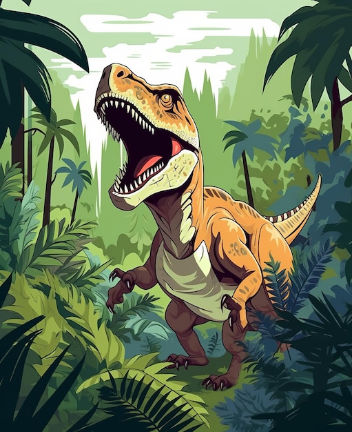 Imagen de dibujos animados del tiranosaurio Rex Imagen de ilustración hermosa IA generativa