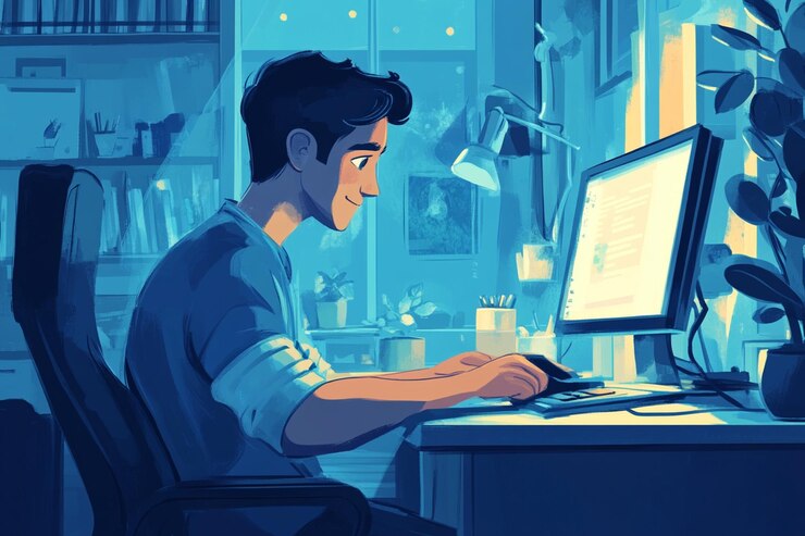Foto una imagen de dibujos animados de trabajo remoto composición generativa de primer plano ai