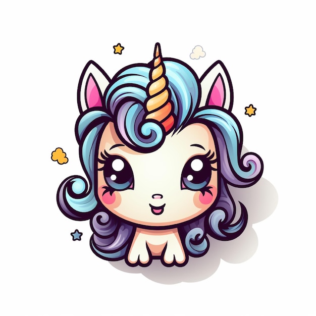 una imagen de dibujos animados de un unicornio con una melena y cola azules