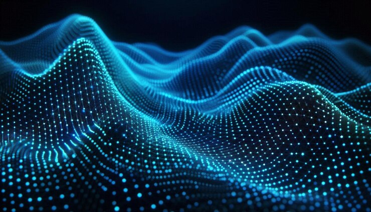 una imagen digital abstracta de una onda azul y blanca
