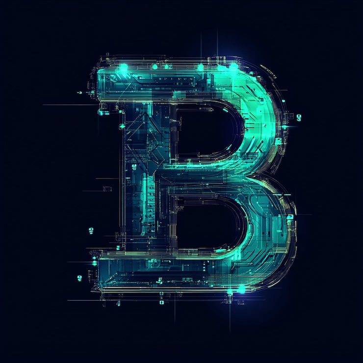Foto una imagen digital azul y verde de una letra b