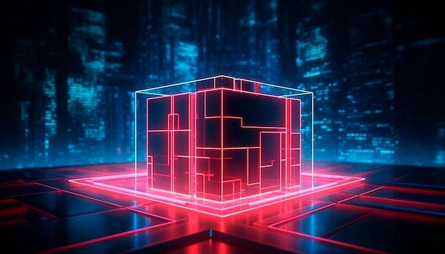 Una imagen digital de un cubo con las palabras 'cyberpunk' en él