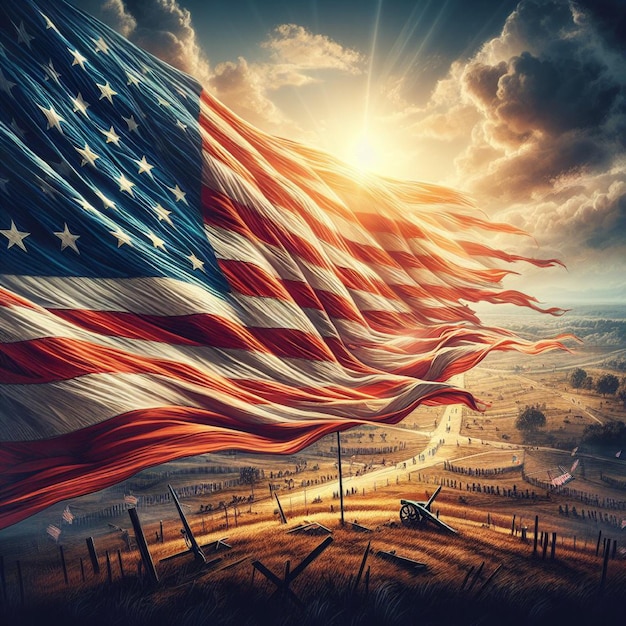 Imagen digital del Día del Memorial con la bandera estadounidense