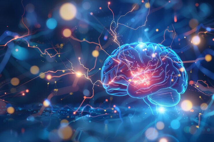 Imagen digital estilizada de un cerebro humano brillante con conexiones neuronales