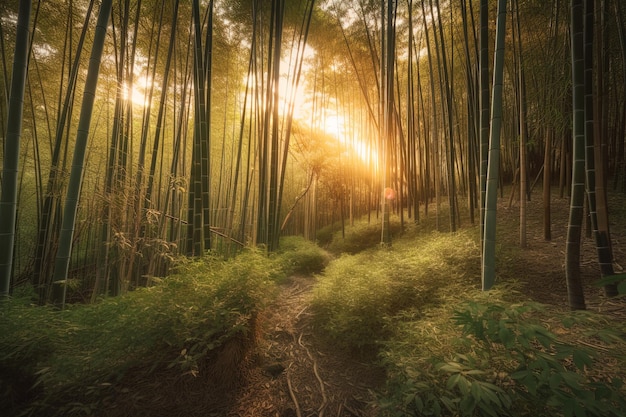 Imagen digital de ilustración de bosque de bambú por ai generativo