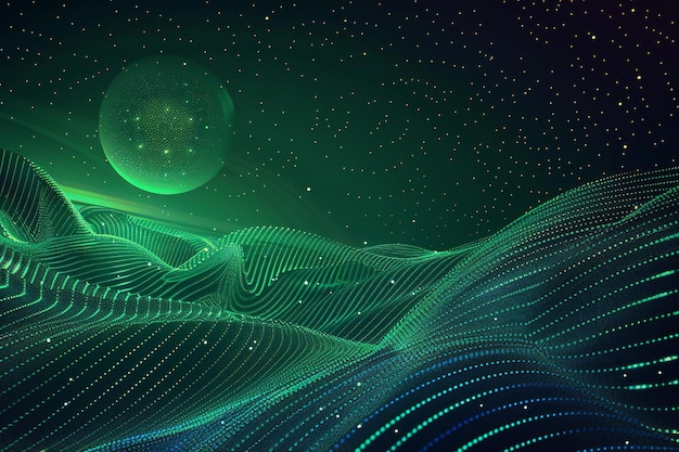 Imagen digital de una imagen de un fondo de computadora verde con puntos azules y un círculo verde