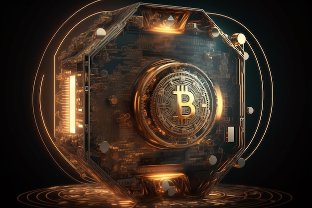 Una imagen digital de un símbolo de moneda criptográfico dorado y negro.