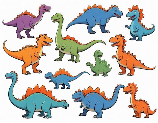 Foto una imagen de dinosaurios de diferentes colores con diferentes colores