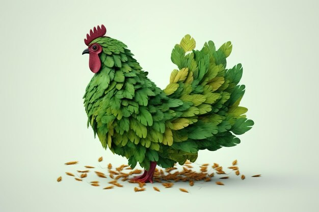 Imagen de diseño de pollo con elementos de hojas Ilustración de animales de granja AI generativa