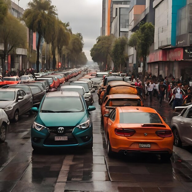 Una imagen donde las calles de la Ciudad de México están saturadas de autos de diferentes marcas AI