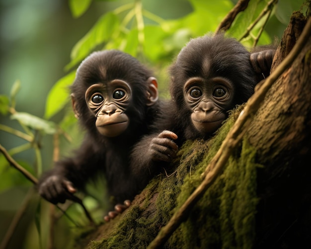 Imagen de dos gorilas jóvenes en su hábitat natural