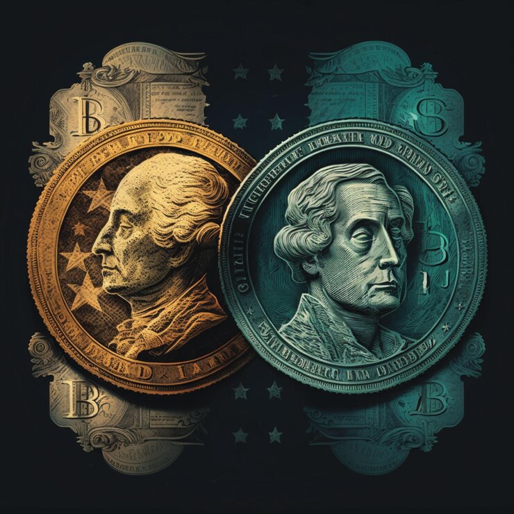 Una imagen de dos monedas con las palabras estados unidos de américa en el frente